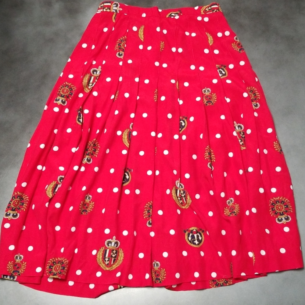 Vintage polka dot and nautical crest midi skirt